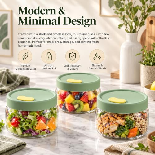 Image of bellemax 900ML Glass Storage Jar with Airtight Leakproof Lid | Transparent Food Storage Containers for Kitchen, Fridge & Pantry | Glass Salad, Fruit, Snack, Dry Fruit Set of 2
