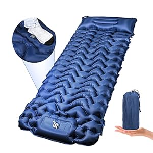 Owelth Esterilla Camping Autoinflable, Espesar Colchoneta Camping Hinchable con Almohada, Ultraligero Colchon Hinchable Camping con Bomba de Pie, para Viajes, Exteriores, Senderismo, Playa