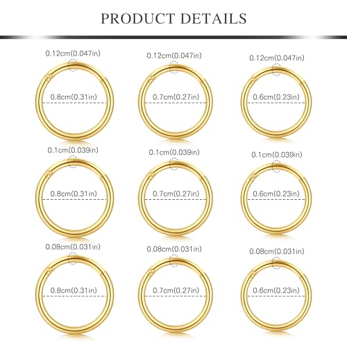 Image of AVYRING Hypoallergenic Nose Rings 316L Surgical Steel Silver Gold Nose Hoops 18g 20g 16g Septum Ring Hinged Clickers Seamless Helix Cartilage Conch Earrings Hoop for Women Men 6mm 7mm 8mm