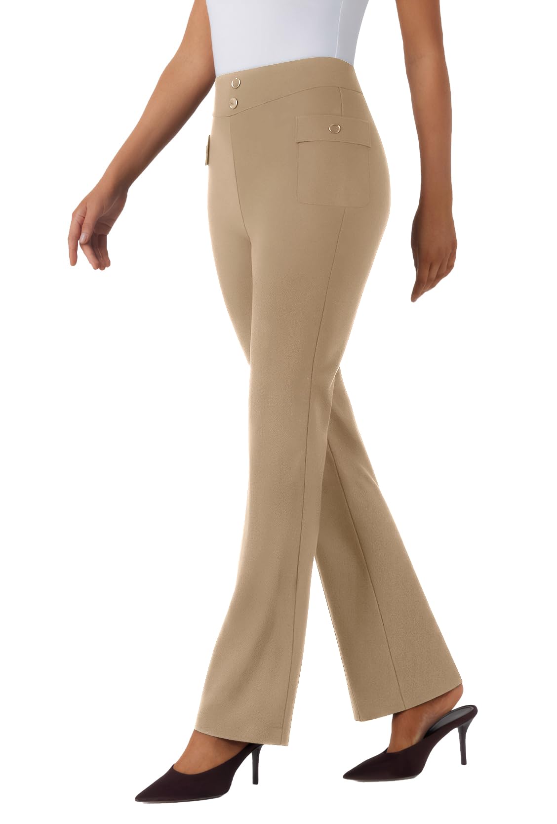 Womens High Waist Bootcut Dress Work Pants Zip-up Flap Pockets Casual Business Trousers Stretchy Office Slacks