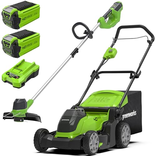 Greenworks 40V Tondeuse à Gazon Largeur de Coupe de 41 cm Avec 2x 2Ah Batteries et Un Chargeur G40LM41K2X Bonus 40V Coupe Bordure Sans Fil Outil Uniquement...