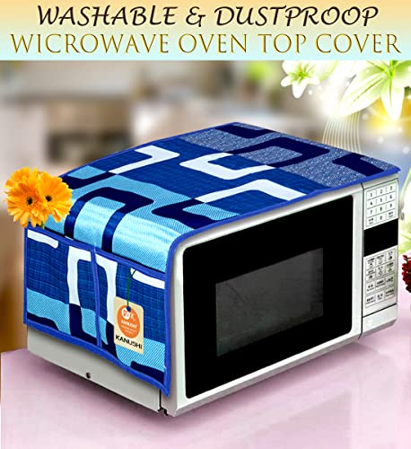 Image of KANUSHI Industries Microwave /Oven Top Cover with 4 Utility Pockets (VAR1-MICRO-BLUE-BOX)