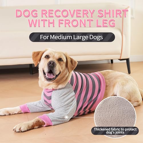 Image of FUAMEY Dog Recovery Sleeve with Elbow Protector,Dogs Shirt Stop Licking Joints,Pet Long Sleeve Suit Protecting Dog's Front Leg Arm Wounds Cover Skin Conditions Pink Stripes L