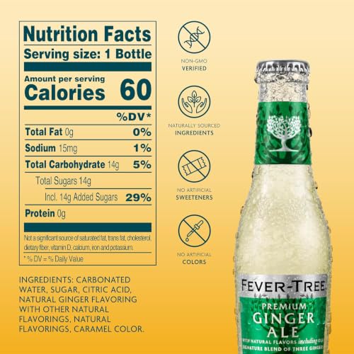 Image of Fever-Tree Ginger Ale - Premium Mixer for Cocktails and Mocktails, 6.8 fl oz Bottles, Pack of 24 - Naturally Sourced, Non-GMO