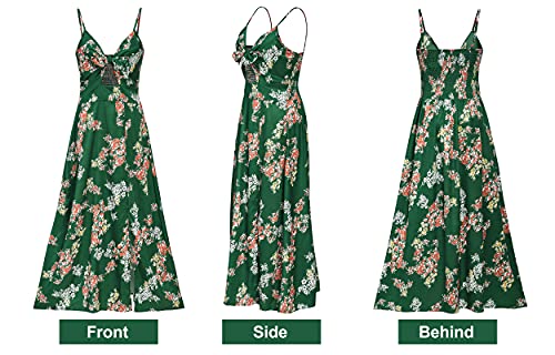 Image of Fashionme Women Spaghetti Strap Midi Satin Dresses Tie Front Backless Slit Cutout Dress Semi-Formal /Casual Flowy Lightweight