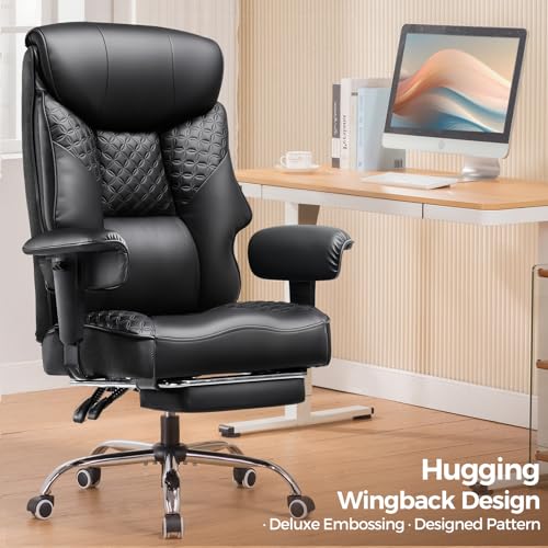 GTRACING Big and Tall Office Chair 400LBS Wide Ergonomic Gaming Chair with Deluxe Embossing Designed Leather with Foot Rest,150°Reclining Adjustable Soft Armrests Pocket Spring Back Support and Pillow