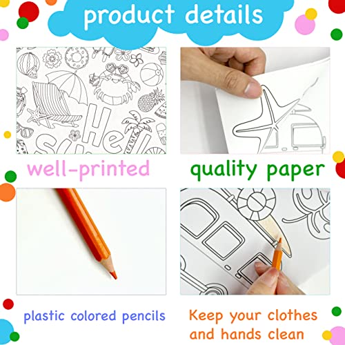 Giant Summer Coloring Poster Set With Colorful Pencils Sharpener, Large Hawaiian Beach Crafts Activity Paper Poster Jumbo Wall Art Poster Banner For School Classroom Party Supplies, 43X 31Inch（Summer) #TOP2