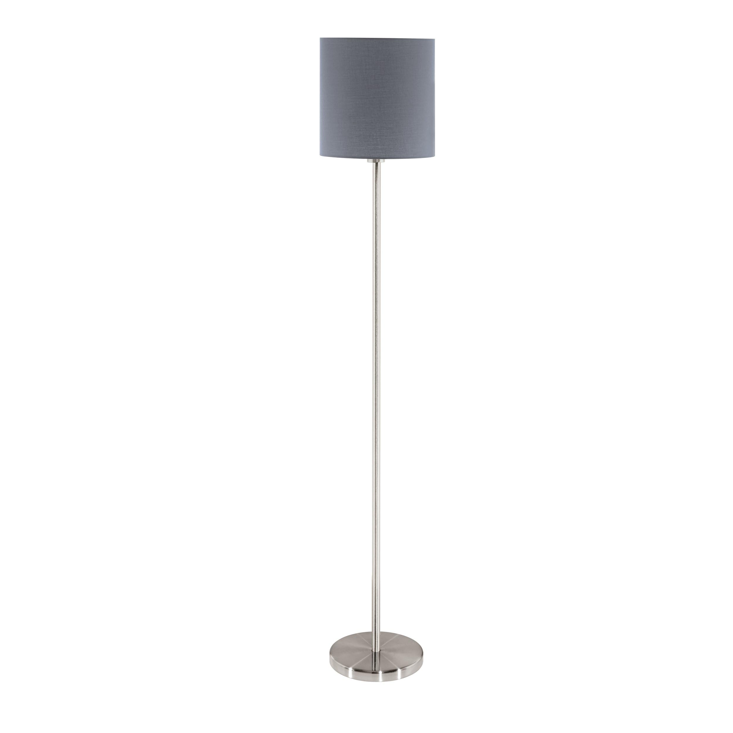 EGLO Stehlampe Pasteri, 1 flammige Textil Stehleuchte | Standleuchte aus Stahl und Stoff, Farbe: Nickel matt, grau, Fassung: E27, inkl. Fußschalter