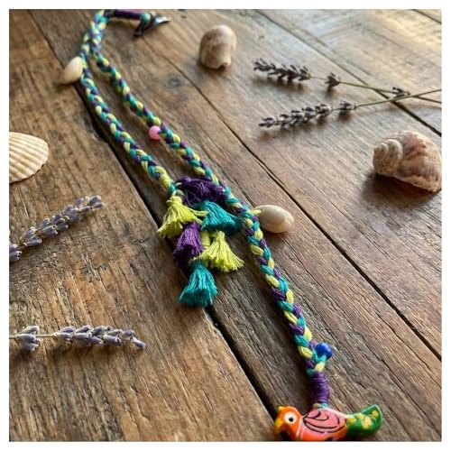 Image of Colorful Boho Hair Extensions with Cowrie Shells & Beads - Handmade Cotton Thread Braids with Wooden Charms for Girls & Women (Set of 3)