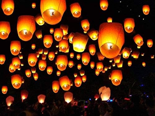 Maylai 5 Pack Handmade White Chinese Lanterns Flying Paper Lanterns Biodegradable Wish Sky Lanterns for Birthday Wedding Party Anniversary