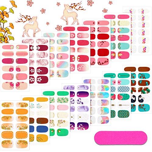 14 Sheets Full Wrap Gradient Nail Polish Stickers Self-Adhesive Nail Art Decal Strips Manicure Decoration Kit with Nail File for Women Girls DIY Supplies (Fresh Colors)