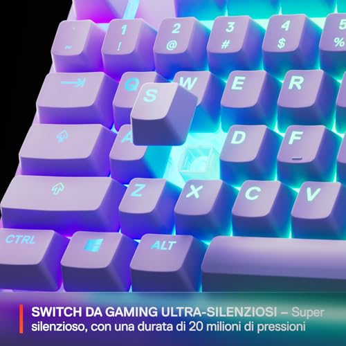 Apex 3 TKL - Tastiera Gaming Lavanda - Fattore di forma compatto senza tastierino - Illuminazione RGB a 8 zone - Resiste ad acqua e polvere - Switch da gaming super silenziosi - US QWERTY - Tastiera gaming - Immagine 4