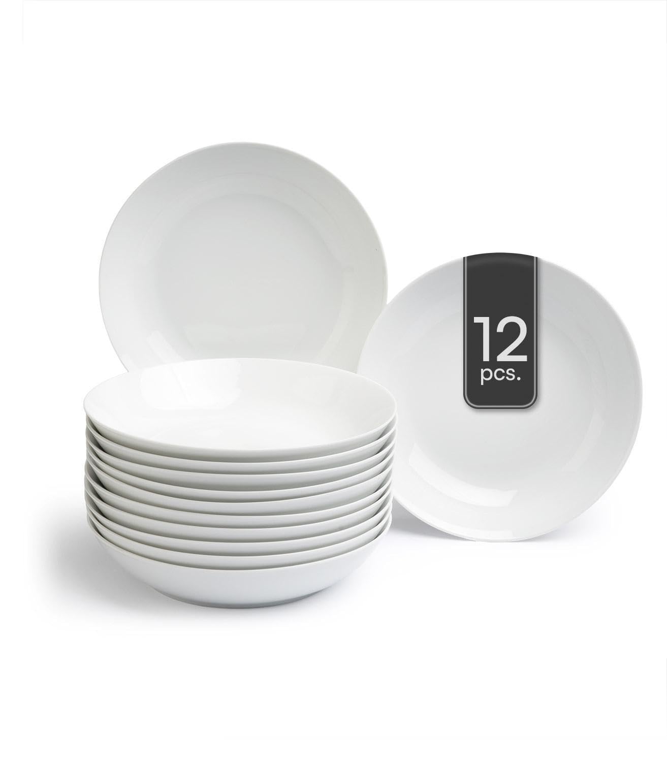 Suppenteller 12er Set Tiefteller Salatteller - Porzellan - Weiß - Ø 20 cm