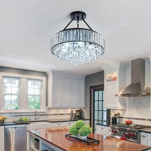 EOPSPYI 6-Lights Modern Crystal Chandelier Black Metal Semi Flush Mount Ceiling Light Fitting Round Ceiling Light for Dining Room Living Room Bedroom Bathroom Kitchen - Cosy Home Interiors EOPSPYI 6-Lights Modern Crystal Chandelier Black Metal Semi Flush Mount Ceiling Light Fitting Round Ceiling Light for Dining Room Living Room Bedroom Bathroom Kitchen - Image 10