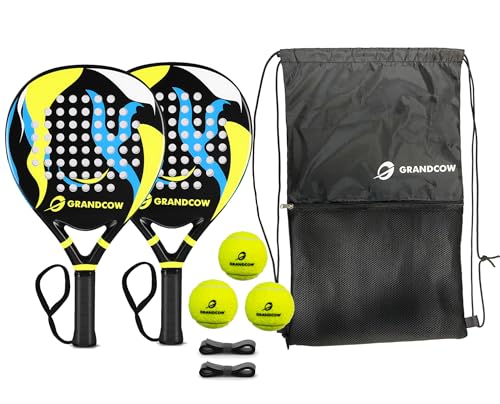 Padel Racket raqueta de Padel Pop Tennis Paddle Carbon Fiber Pala Padel Racket Beginner Full Set with Cover Bag overgrip and 3 Balls(2Pcs Black 3balls)