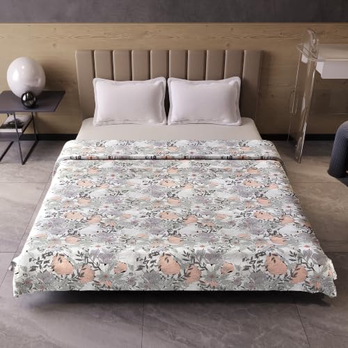 Image of Divine Casa 100% Cotton Reversible Double Bed Dohar | Soft & Lightweight AC Blanket | Summer Quilt | 220 x 205 CM, Floristry Slate & Coral