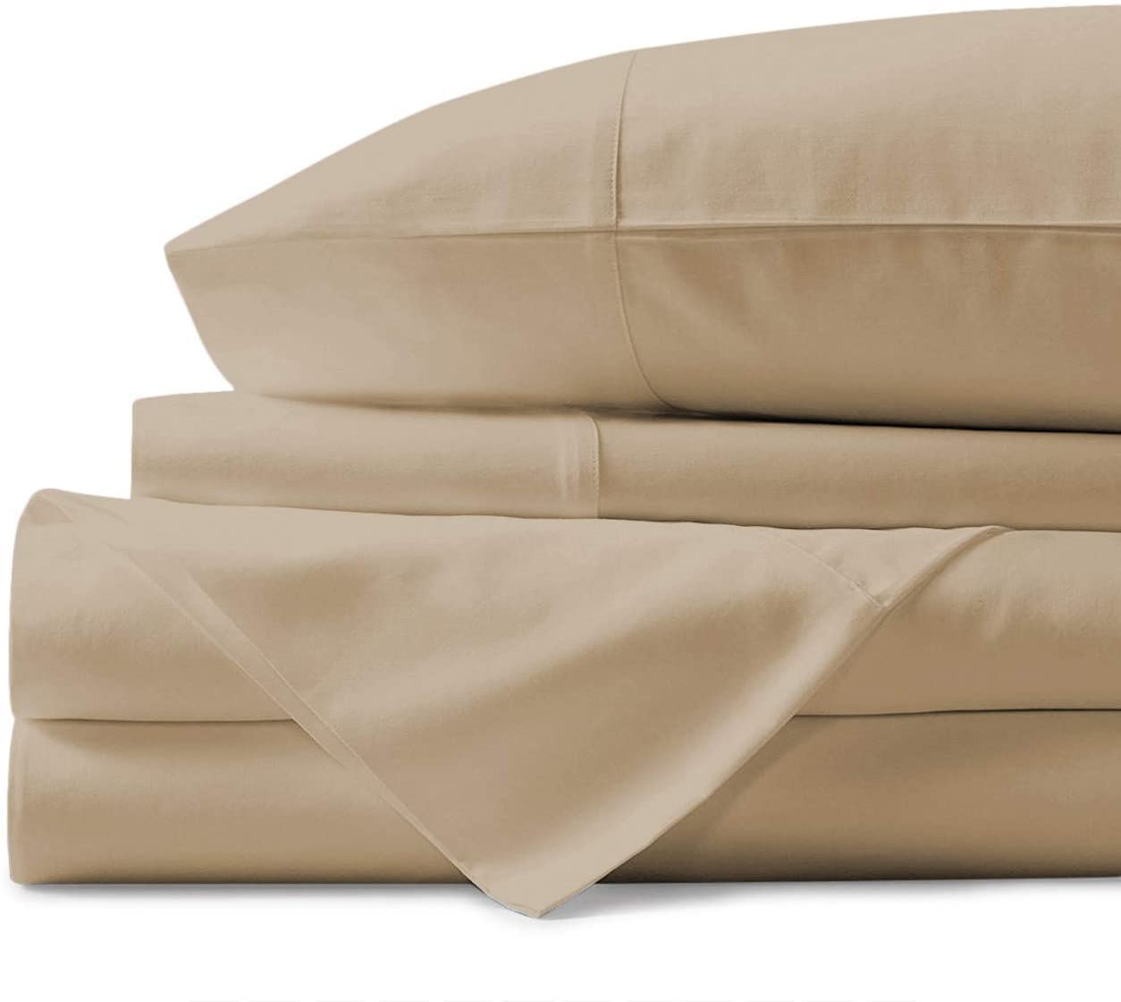 LUXURIOUS BEDDING 1000-Thread-Count 100% Egyptian Cotton Bed Sheets, 4-Pc Upto 20" Deep Pocket (1 Fitted + 1 Flat + 2 pillowcase) Flat Sheet King Size(104X108in.),Taupe