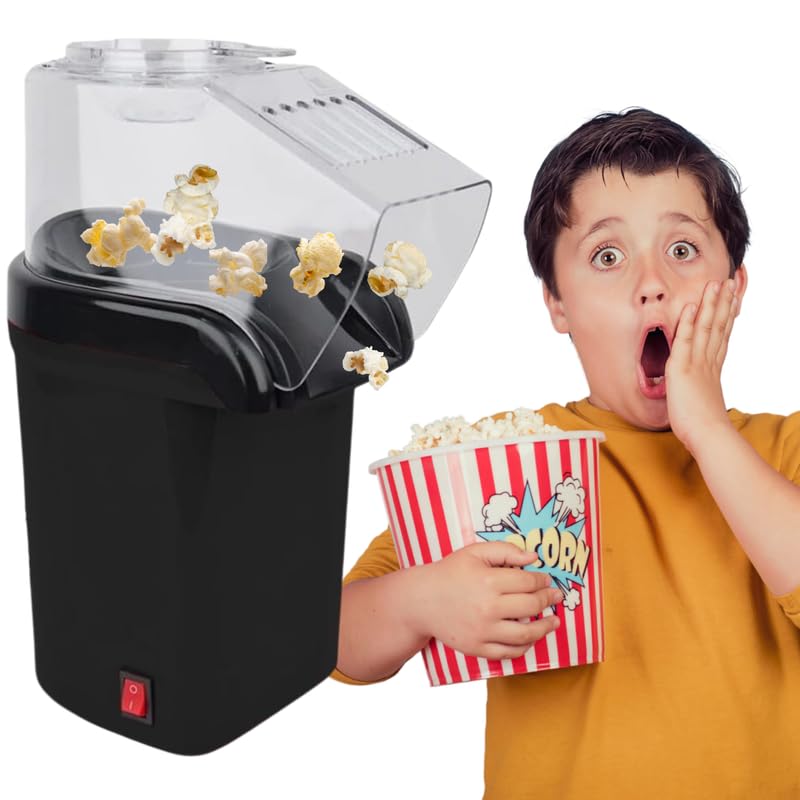 Drumstone 𝟭𝟓-𝐘𝐞𝐚𝐫 𝐖𝐚𝐫𝐫𝐚𝐧𝐭𝐲 - 1200W Black Popcorn Maker | Fat-Free, Oil-Free Hot Air Popper for Healthy Snacks | Easy Popcorn Machine for Family Fun, Movie Nights, and Kids’ Parties