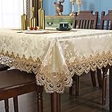 QsyyHome Jacquard Gold Lace Tablecloth Rectangle Embroidery Table Cover Kitchen Dining Room Tabletop Decorations for Rectangular Table 60x84 inch