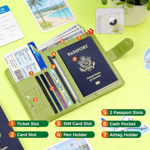Image of Melsbrinna Rfid Passport Holder for Travel women /Men, Cute Passport Wallet Rfid Blocking Card Slots, Rfid Passport Cover /CaseTravel Wallet, Passport Book Holder (1, floral green a)