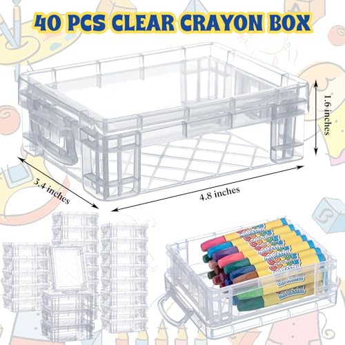 Image of Suzile 40 Pcs Plastic Crayon Boxes Holds 24 Crayon with Snap Lid Storage Container Clear Stackable Case for School Office Classroom Supplies Pen Pencil Craft(Clear)