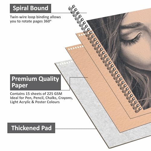 Image of Anupam Skin Toned Watercolour Paper Wireo Book - Beige Toned - Cold Press Paper - 225 GSM - 15 Sheets - A4