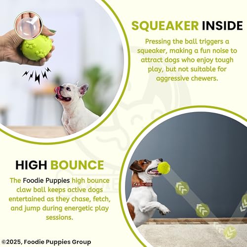 Image of Foodie Puppies Latex Rubber Squeaky Dog Chew Ball Toy - (Claw Ball, Small) Durable and Safe Fetch Teething Dog Toy for Puppies and Small to Medium Dogs, Paw Design Helps to Clean Teeth (Diameter, 6cm)