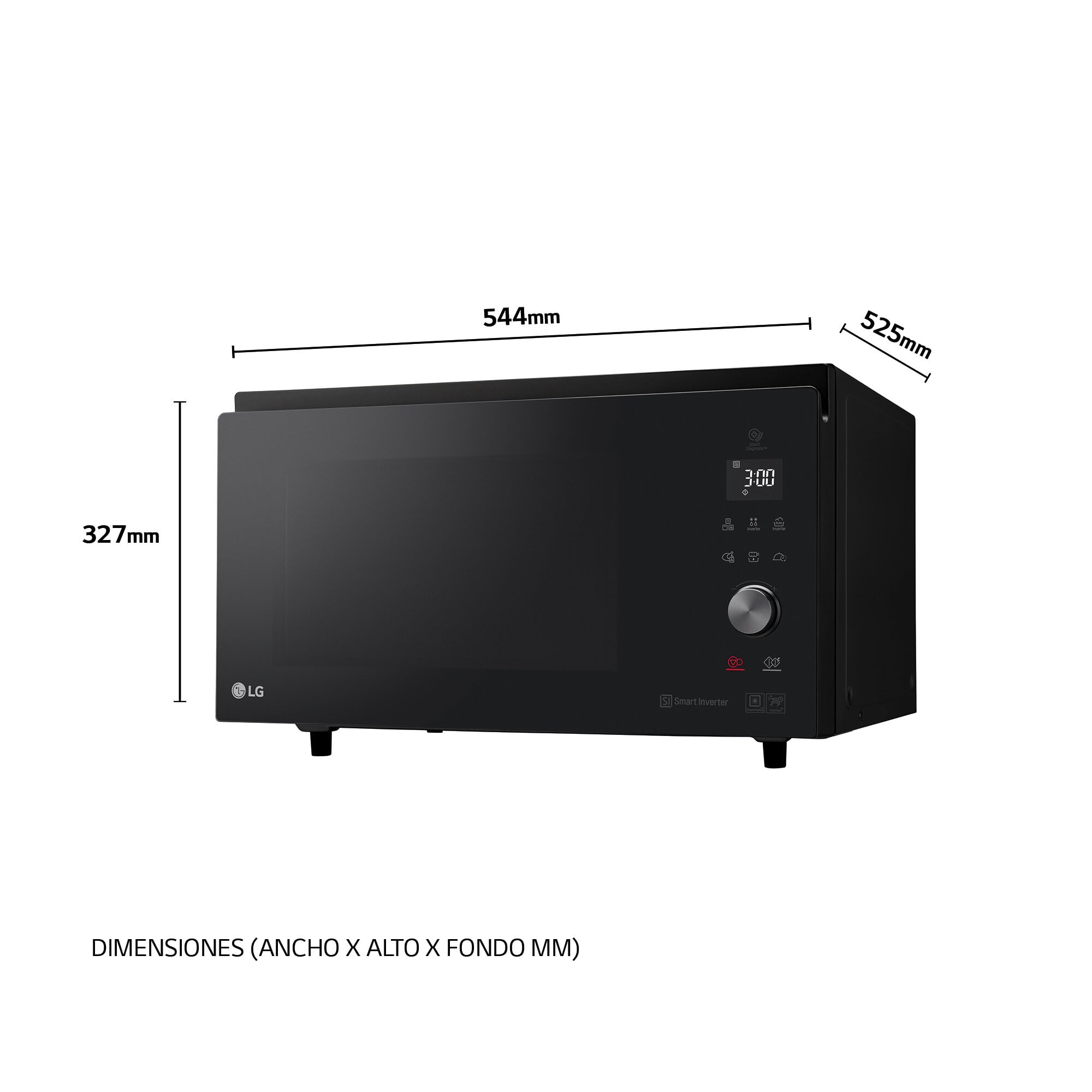 LG MJ3965BPS - Horno Microondas, 4 en 1, con Display Digital, de 39 Litros y 1100 W, Función Smart Inverter y EasyClean, Cocina Más Rápido, Mantiene Sabor, Color Negro
