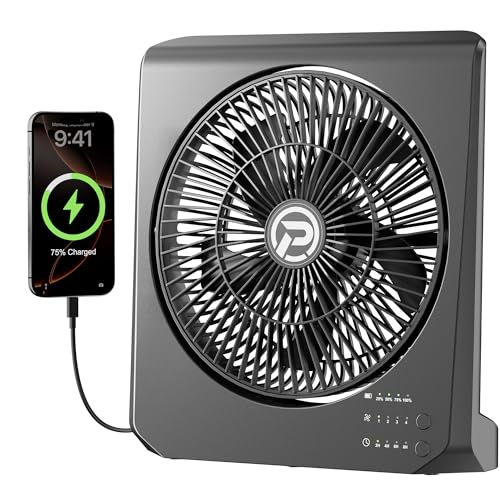PANERGY 20000mAh Rechargeable Battery Powered Fan - 10' Square Box Fan with 55H Runtime, 4 Speeds & Timer, 270° Pivot, Cordless & Portable for Home, Patio, Camping, Travel, Power Outages (No Remote)