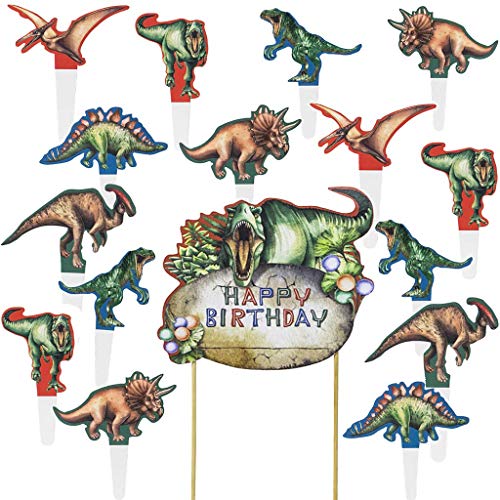 Ouceanwin 25 Pièces Décoration De Gâteau Dinosaure Dino Cupcake Toppers, Picks Guirlande Joyeux Anniversaire Gâteau d'anniversaire Tartes Muffin Décoration pour Enfants Garçon Cover