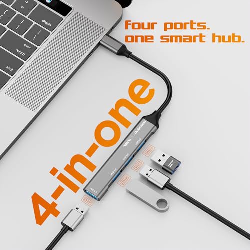 Image of Dubstep SnaplinkGo 4-in-1 Type C to USB Hub, Grey, Aluminium Alloy, 5 Gbps Data Transfer, 4 Ports, Bend Free Cable (Grey)