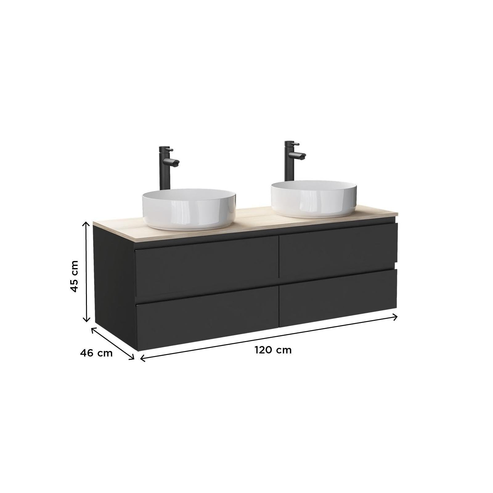 MOB-IN Meuble Double Vasque Sorrento Suspendu avec Plan Effet Bois 120 cm