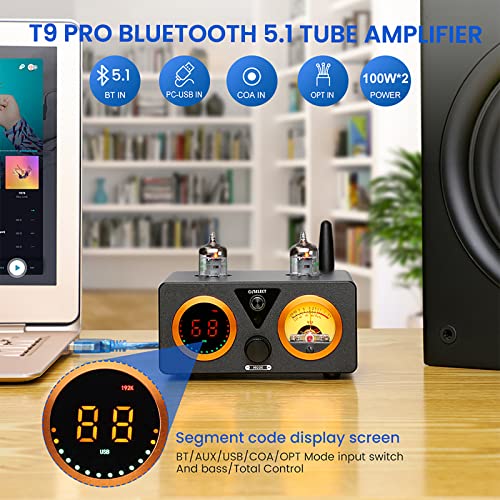 Amplificador de tubo de alta potencia con Bluetooth 5.1, control remoto y pantalla digital para sistemas de audio HIFI, compatible con subwoofers activos y altavoces pasivos
