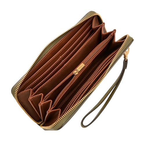 Image of Fossil Women's Logan Leather RFID-Blocking Zip Around Clutch Wallet with Wristlet Strap for Women
