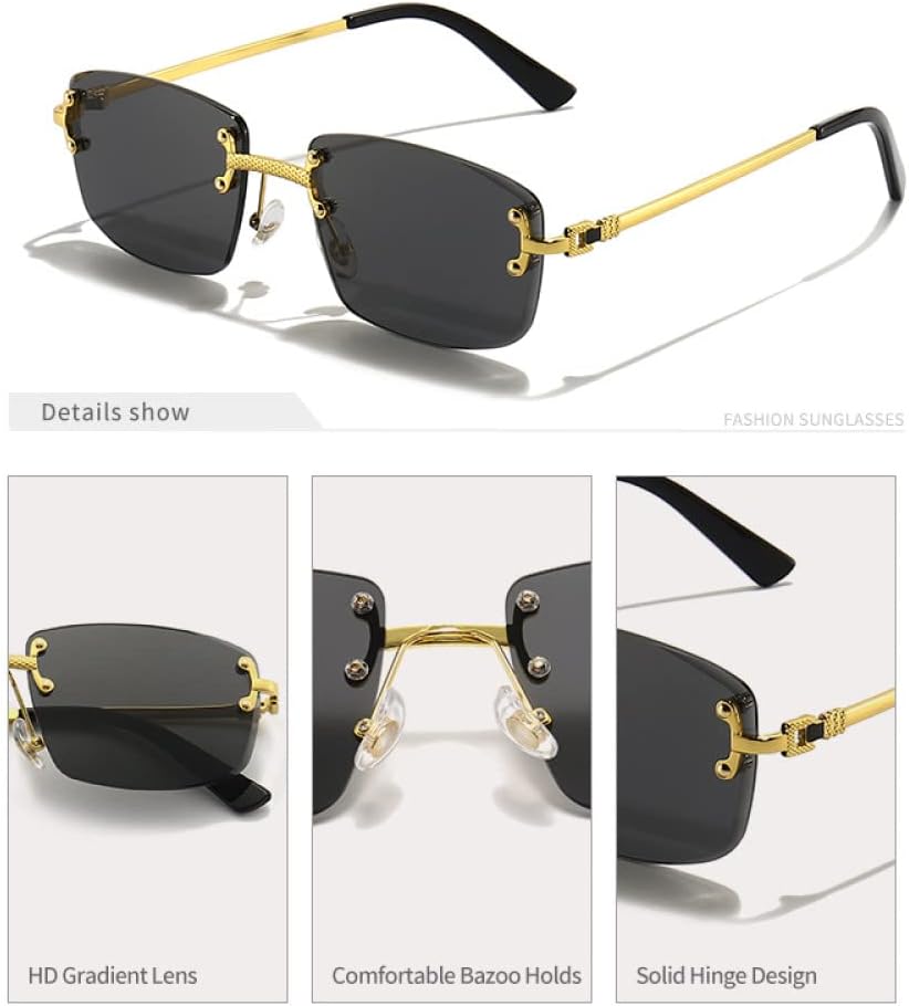 MUTYNE Blue Gradient Lens Metal Sunglasses Men Women Luxury Designer Rimless Small Square Sun Glasses For Men Framless