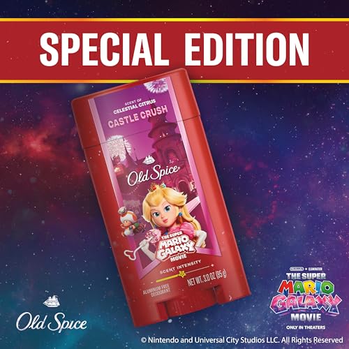 Image of Old Spice Aluminum Free Deodorant for Men, Old Spice x The Super Mario Galaxy Movie, 24 /7 Lasting Freshness, Lasting Odor Protection, Smell Super with Castle Crush, Celestial Citrus Scent, 3.0 oz