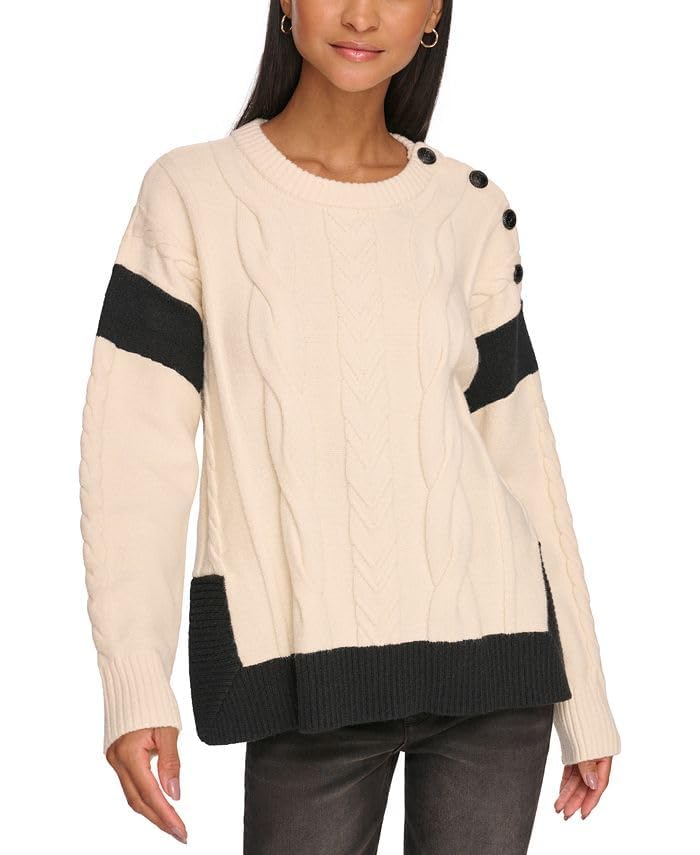 KARL LAGERFELD Women's Long Sleeve Cable Sweater2