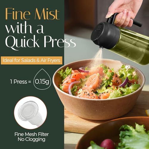Miniatura 3 de Yarramate Dispensador De Aceite De Oliva Juego Con Scuro Protezione Dalla Luce, 470ml 2 En 1 Spray De Cocina, Verde Pulverizador De Aceite De Calidad Alimentaria Negro