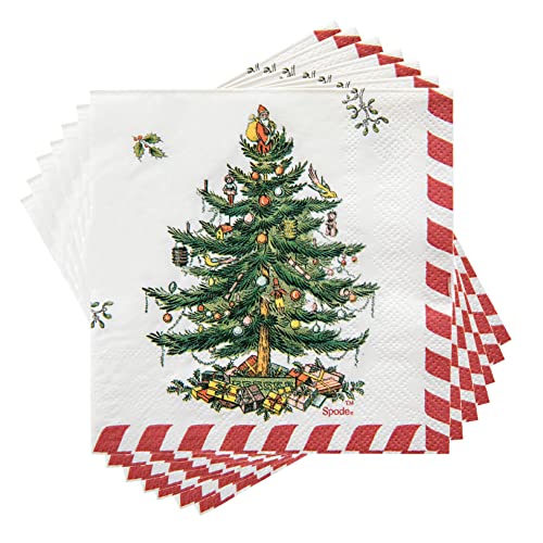 C.R. Gibson TW4-22642 Christmas Tree and Candy Cane Disposable Paper Cocktail Napkins for Christmas Parties, Red and White, 20pcs