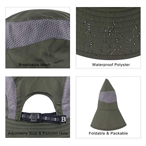 Mukeyo Womens Ponytail Sun Hat Summer Foldable Wide Brim Outdoor Uv Protection Mesh Bucket Cap For Beach Fishing Hiking Gardening Green #TOP5