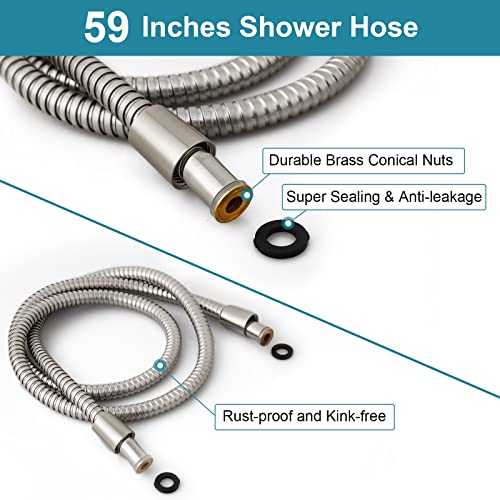 High Pressure Handheld Shower Head, 6 Spray Settings Shower Head With Handheld, 4.3 Inch High Flow Hand Held Rain Showerhead With Stainless Steel Hose, Adjustable Bracket, Hopopro (Brushed Nickel) #TOP4