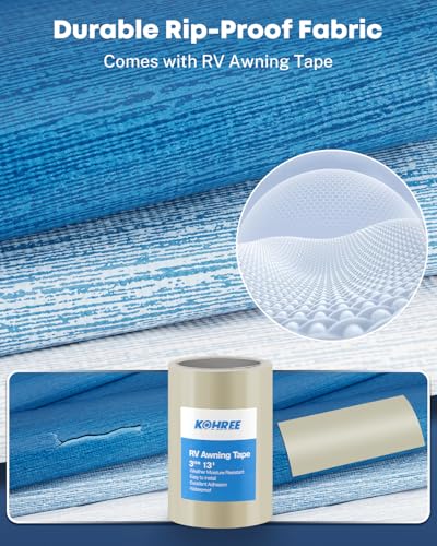 Image of Kohree 16FT RV Awning Fabric Replacement, 19.5oz, Fabric 15'2 inch, Blue Fade