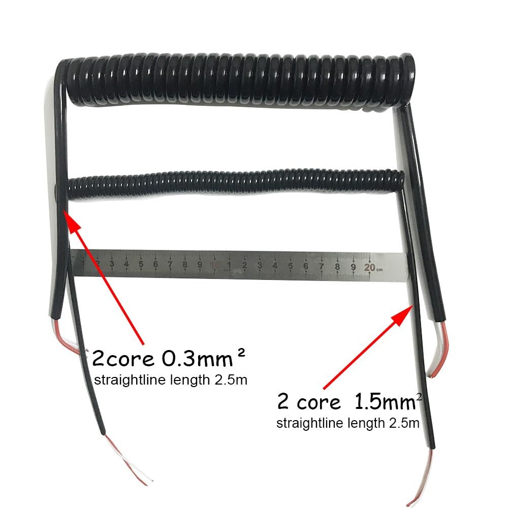 Cable de Datos Cable telefónico Cable de teléfono, Cable de alimentación Espiral CNC de 2 núcleos y 1,5 mm², 15 AWG, Negro, Estirable, telescópico, Trenzado(Stretch 2 Meter)
