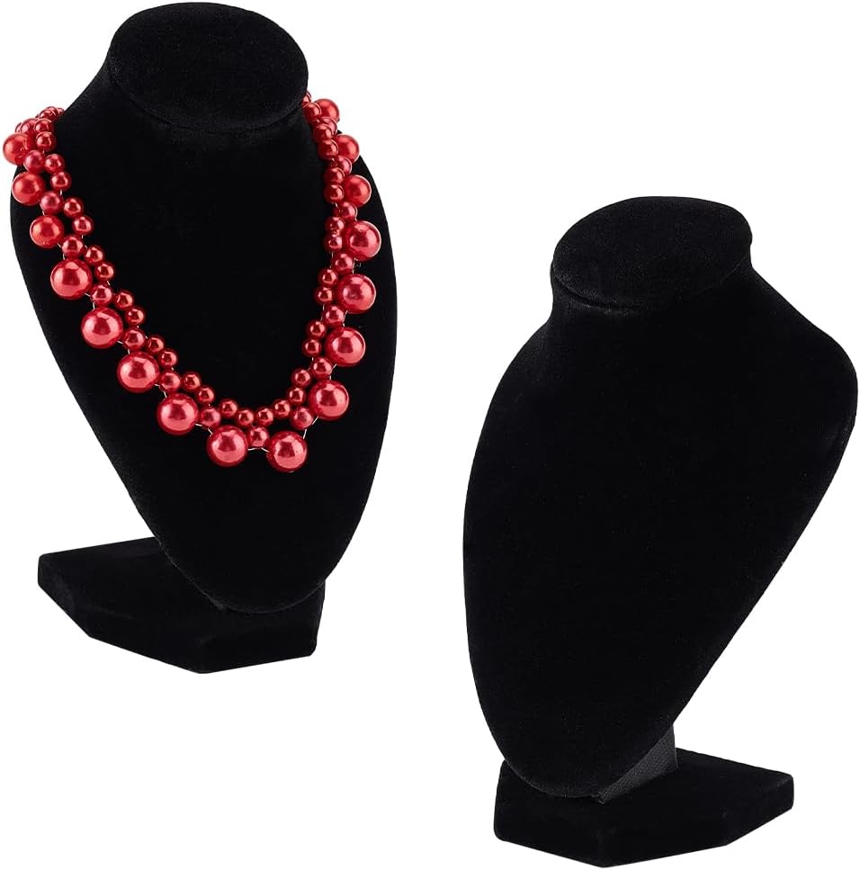PH PandaHall Mini Velvet Necklace Display 2pcs 14cm 3D Jewellery Holder Pendant Chain Bust Holder Stand Jewellery Model Organizer for Hanging Chokers Selling Home Exhibition Layout 9.4x6.2x14cm