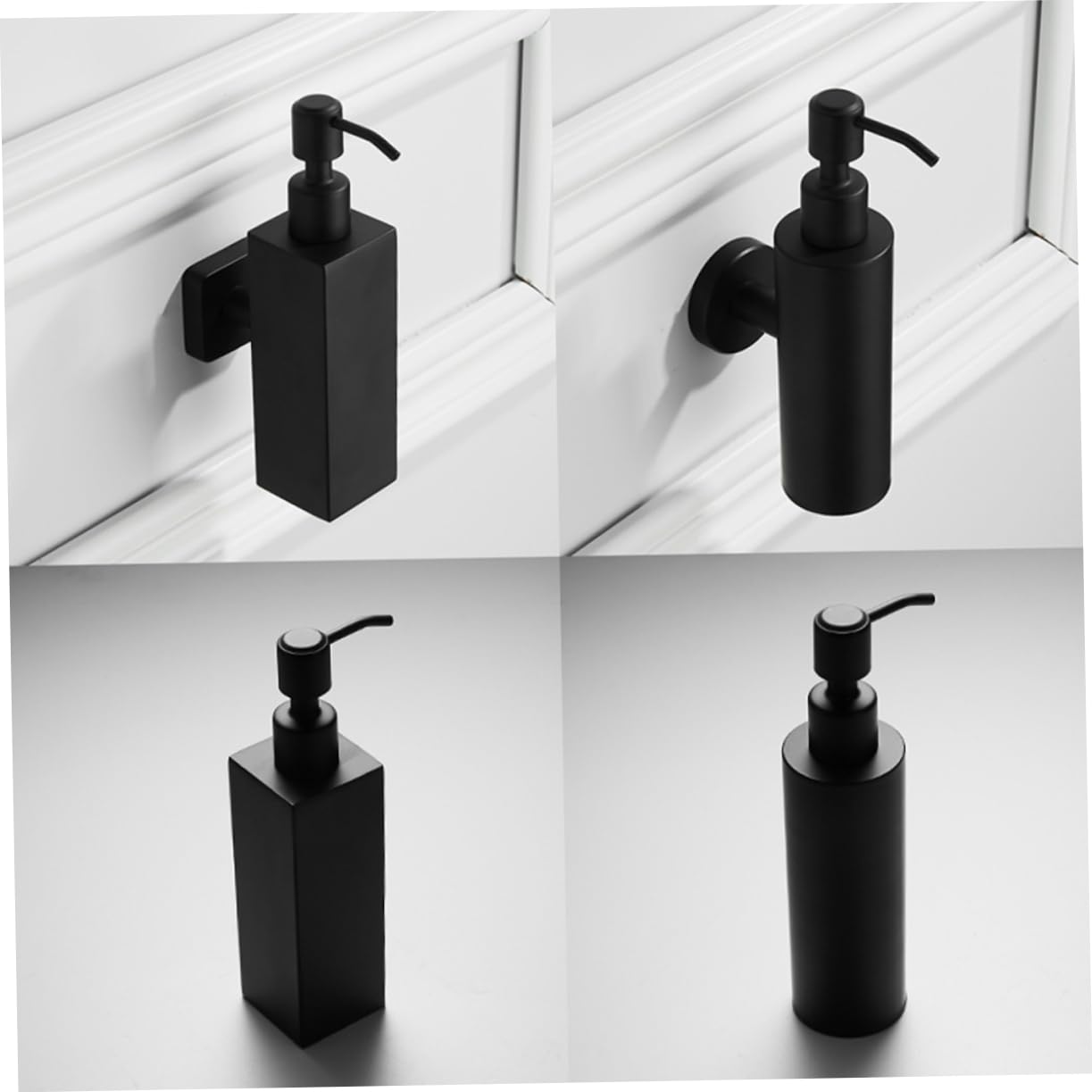 Dispenser Sapone da Parete Acciaio Inox 304 200ml Nero | Pompa Manuale, Ricaricabile, Forma Quadrata, per Sapone Liquido e Lozione, Installazione a Muro