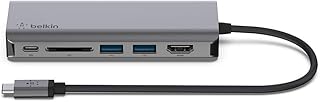 Belkin USB C Hub, 6-in-1 MultiPort Adapter Dock with 4K HDMI, USB-C 100W PD Pass-Through Charging, 2 x USB A, Gigabit Ethernet Ports and SD Slot for MacBook Pro, Air, iPad Pro, XPS and More