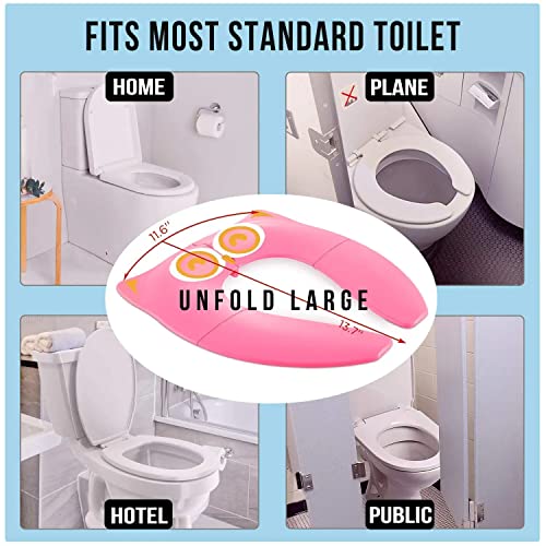 Gimars Non Slip No Falling Travel Folding Portable Potty Training Seat Fits Most Toilets, 6 Large Non-Slip Silicone Pad, Home Reusable With Waterproof Zipper Bag For Toddlers Kids Boy Girl, Pink #TOP5