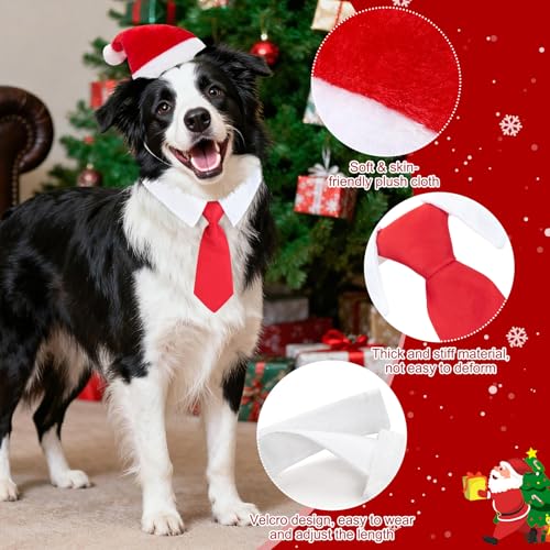MELLIEX 2 Stück Weihnachten Hundekostüm, Hunde Katzen Weihnachtsmützen und Krawatte Weihnachtskostüm Zubehör Set für Haustier(56cm