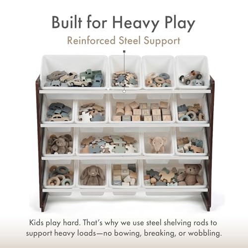 Image of Humble Crew Toy Storage Organizer with 16 Removable Storage Bins for Kids Playroom, 4-Tier Toddler Toy Organization and Storage, Espresso /White