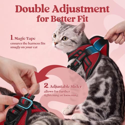 Image of rabbitgoo Cat Harness and Leash Set, Step-in Soft Vest, Red | Escape Proof, Lightweight, Easy-on & Adjustable, Hook & Loop with Buckle, Reflective, for Small Cats Walks, L